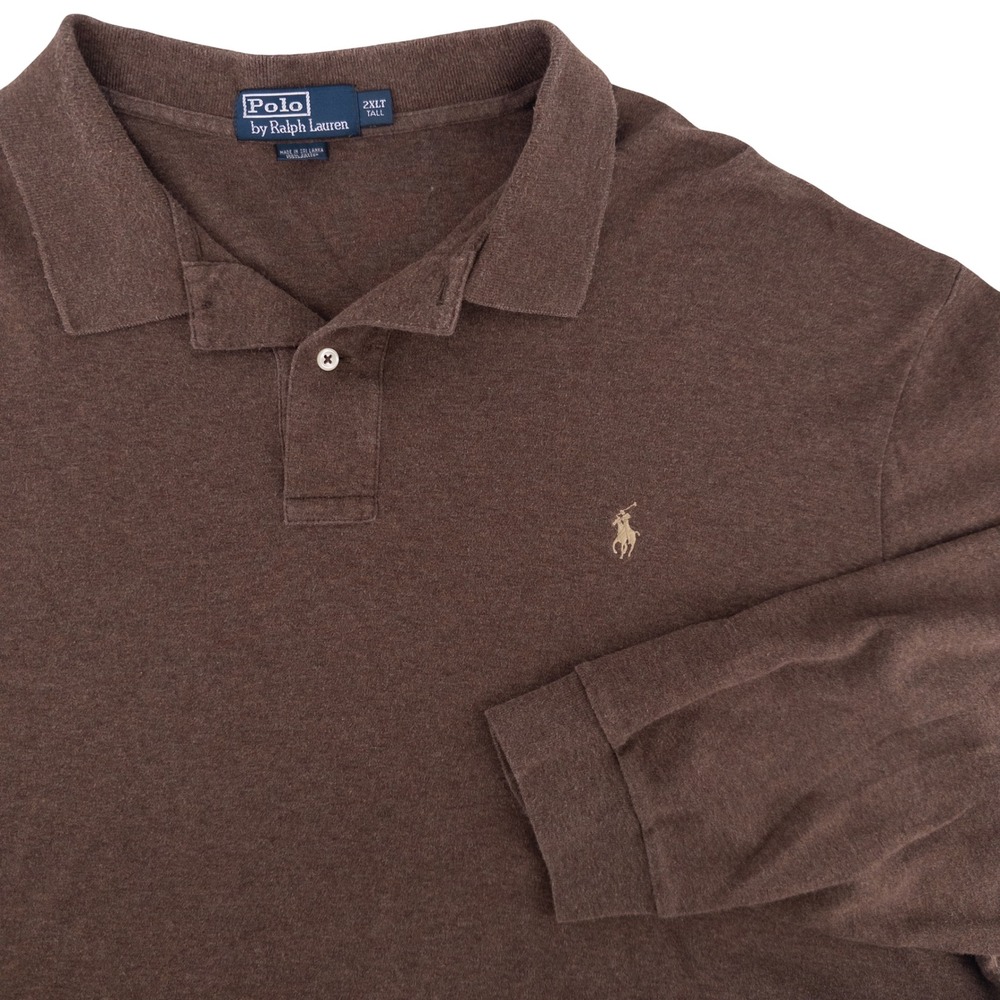 Vintage‎ Polo Ralph Lauren Mens 2XLT Long Sleeve Polo Shirt Brown Classic Tall